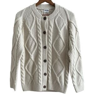 Vintage Edinburgh XS Cable Knit Chunky Cardigan Sweater Fisherman Cabincore UK